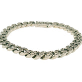 Sterling Silver with rhodium plating curb chain bracelet with scroll p